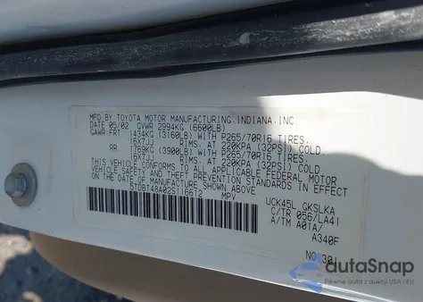 2002 Toyota Sequoia Limited z USA, uszkodzony, nr VIN 5TDBT48A02S116612